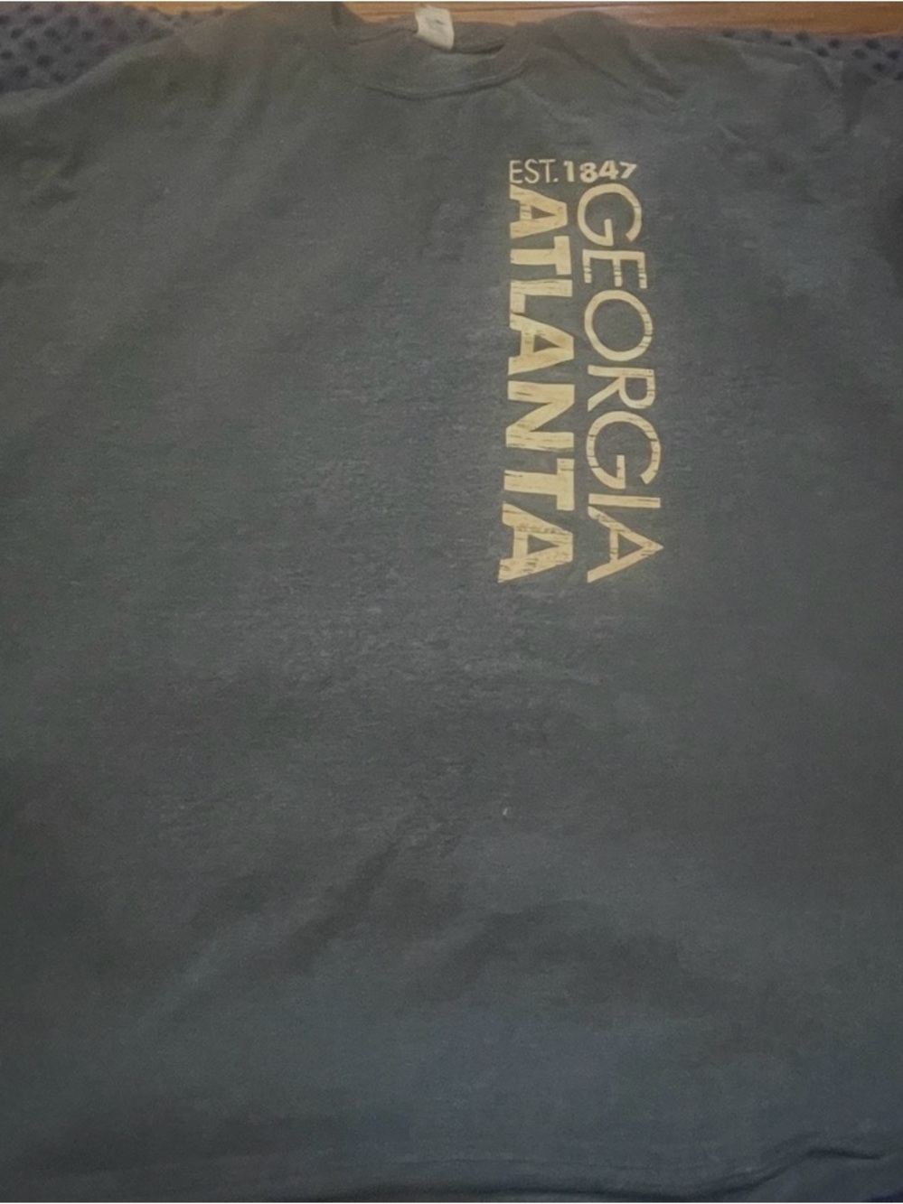 Gildan Black T-Shirt with Gold "Georgia Atlanta" Vertical Print - Picture 2 of 2